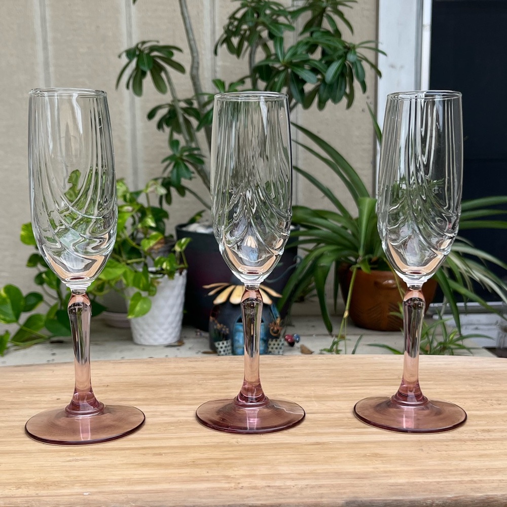 Vintage Lenox Draped Swag Pink Stemmed Champagne Flutes ~ Set of 3